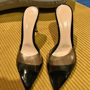 Gianvito Rossi Black Pointed PVC Slingback Mules